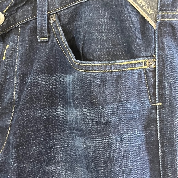 Replay Men Jeans Size 36 Blue Denim Straight Leg Button Fly Dark Wash Faded Luxe - Picture 8 of 14